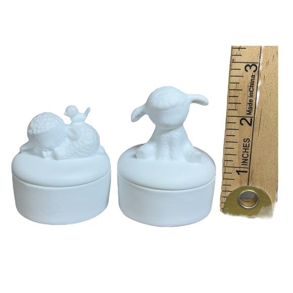 Hallmark Keepsake First Tooth & Curl Set Ceramic Little Lamb Trinket Boxes 2.5" - Picture 11 of 13